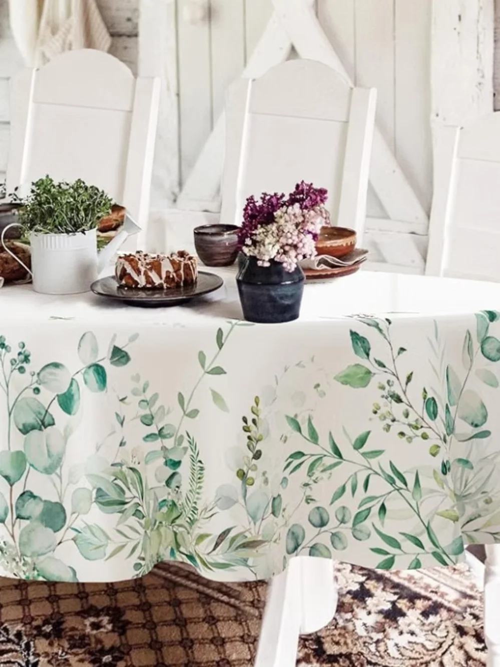Botanical Sage Green Oval Waterproof Tablecloth Size 54x72